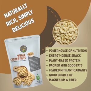 Whole Cashews | Crunchy & Creamy Nuts | Protein-Rich, High Fiber & Healthy Fats | Heart Healthy Superfood Snack | Vegan, Gluten-Free, Keto-Friendly | 500g - Image 5