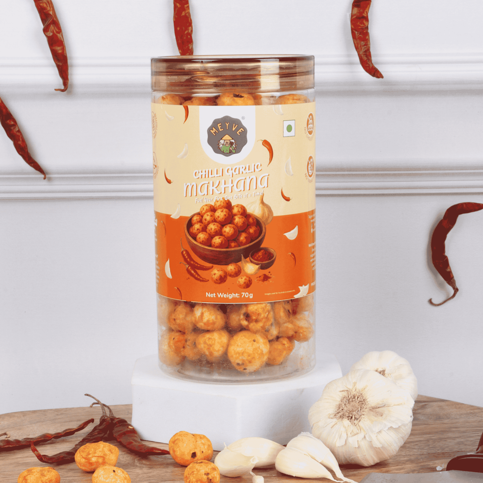 Chilli Garlic Makhana | No Palm Oil | No Trans Fat | No Cholesterol | Roasted, Not Fried | Gluten Free | Guilt-Free Snack | 140 Grams (Pack of 2, 70 Grams Each) - Image 4