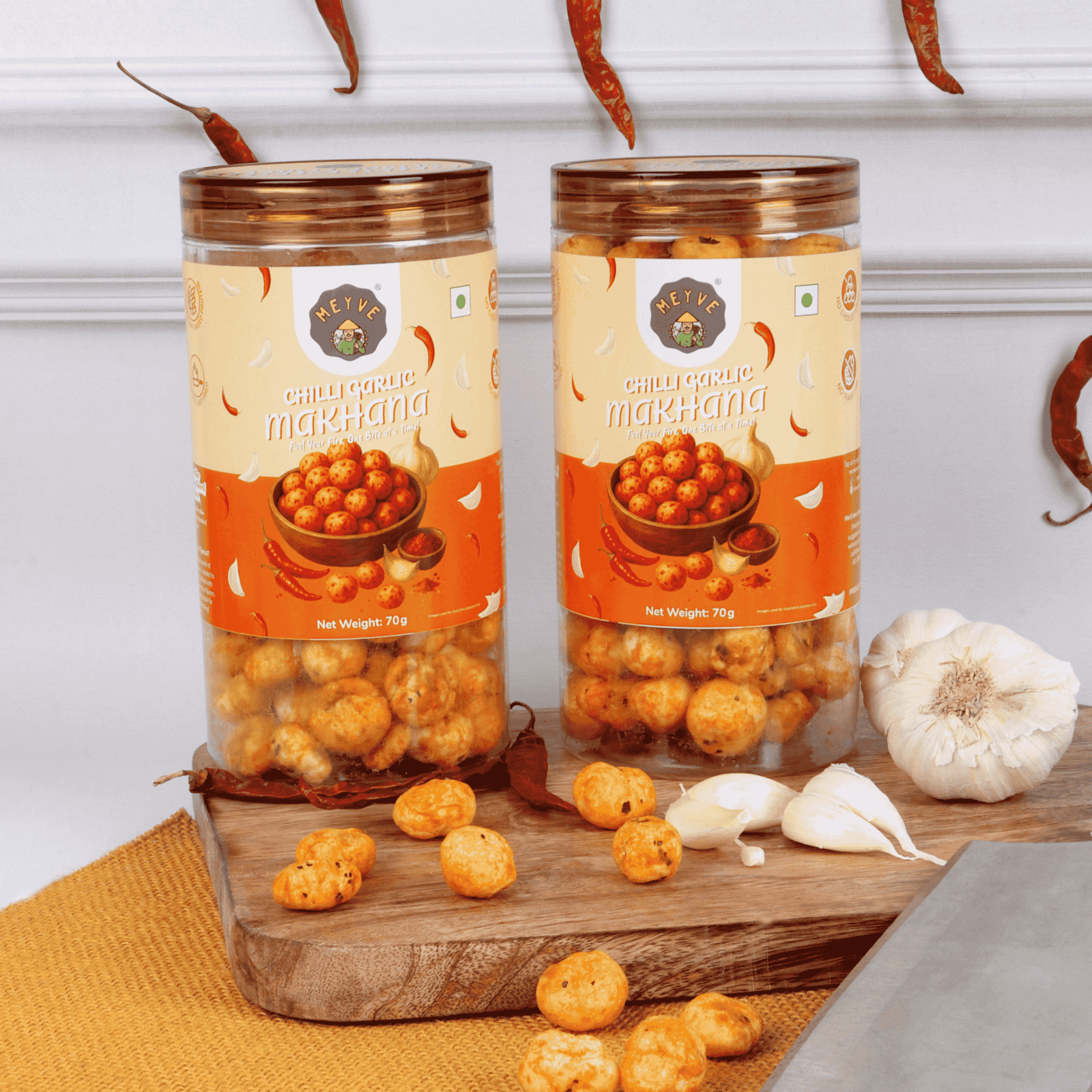 Chilli Garlic Makhana | No Palm Oil | No Trans Fat | No Cholesterol | Roasted, Not Fried | Gluten Free | Guilt-Free Snack | 140 Grams (Pack of 2, 70 Grams Each) - Image 5