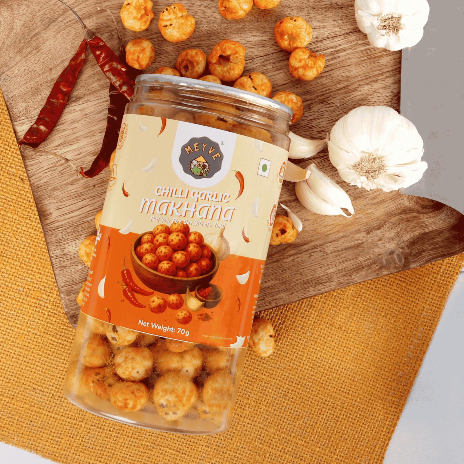 Chilli Garlic Makhana | No Palm Oil | No Trans Fat | No Cholesterol | Roasted, Not Fried | Gluten Free | Guilt-Free Snack | 140 Grams (Pack of 2, 70 Grams Each) - Image 6