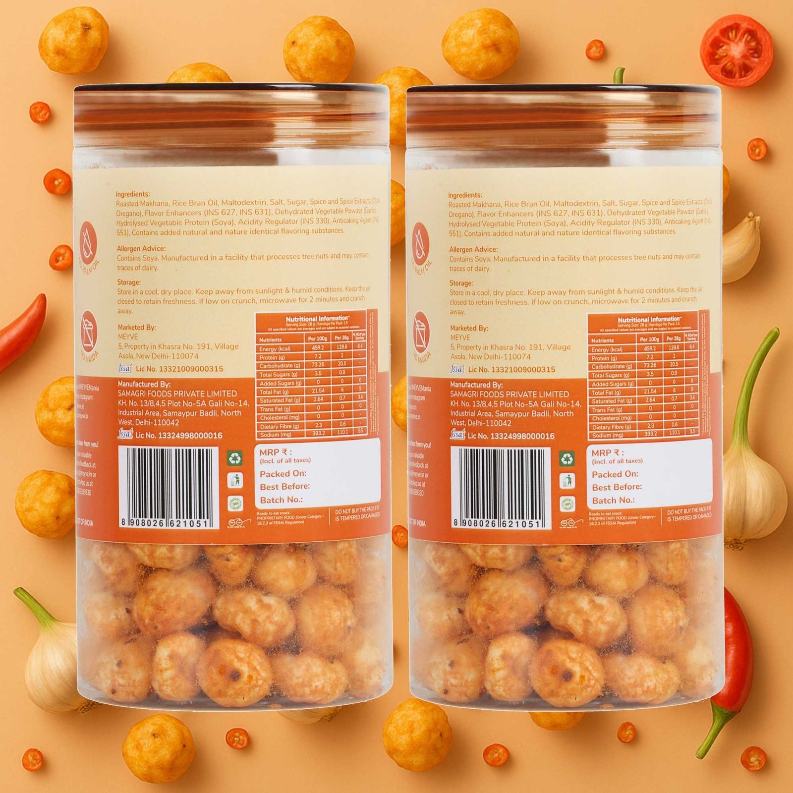 Chilli Garlic Makhana | No Palm Oil | No Trans Fat | No Cholesterol | Roasted, Not Fried | Gluten Free | Guilt-Free Snack | 140 Grams (Pack of 2, 70 Grams Each) - Image 2