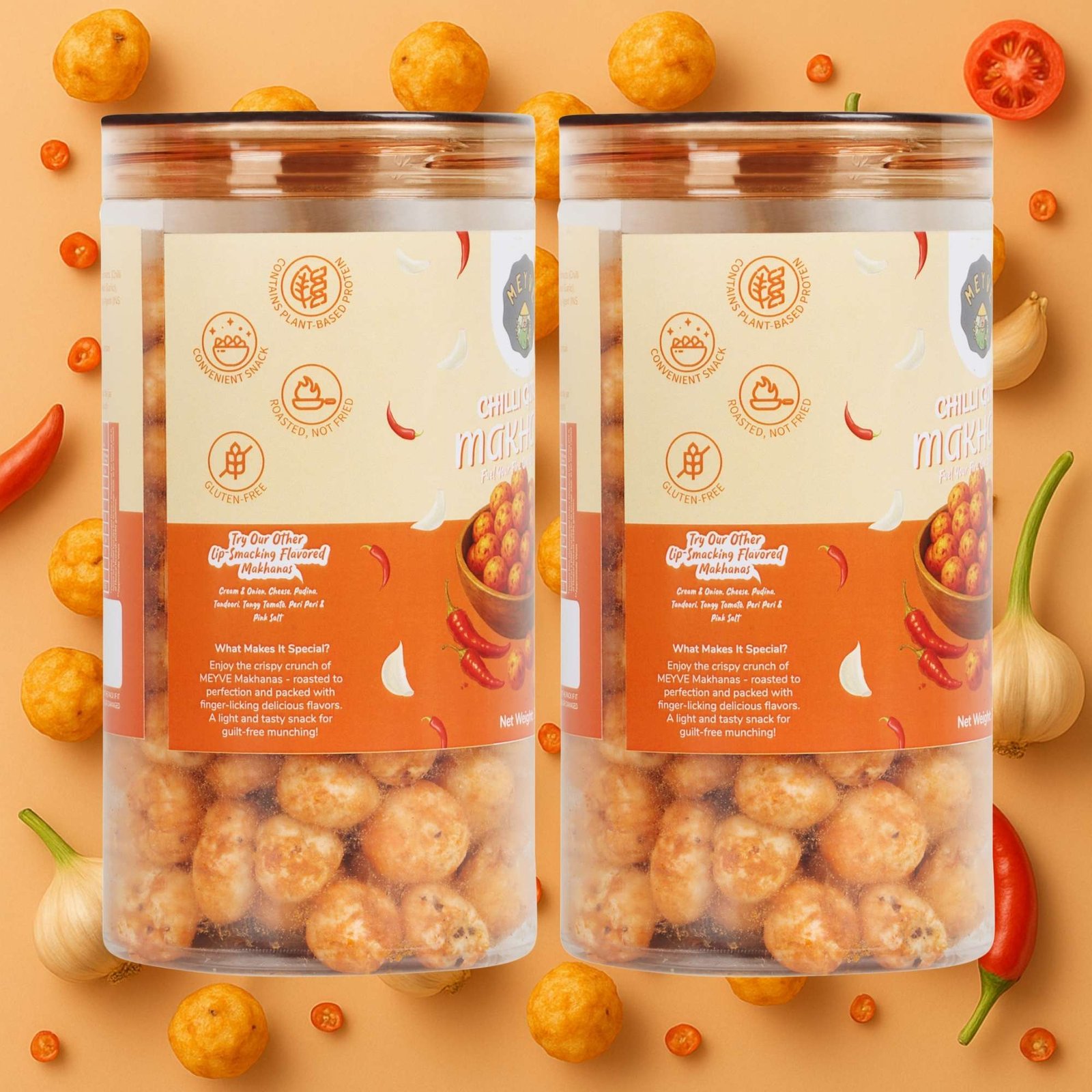 Chilli Garlic Makhana | No Palm Oil | No Trans Fat | No Cholesterol | Roasted, Not Fried | Gluten Free | Guilt-Free Snack | 140 Grams (Pack of 2, 70 Grams Each) - Image 3