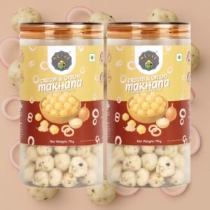 Cream & Onion Makhana | No Palm Oil | No Trans Fat | Roasted, Not Fried | Gluten Free | Guilt-Free Snack | 140g (Pack of 2, 70g Each)