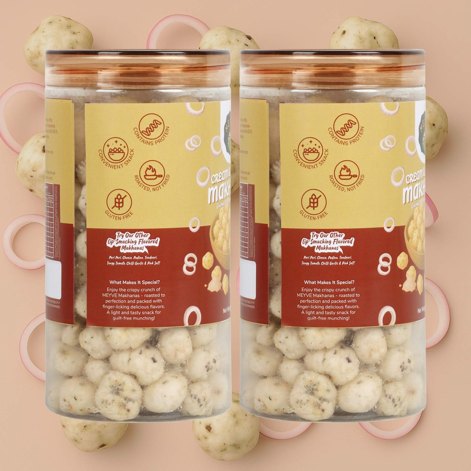 Cream & Onion Makhana | No Palm Oil | No Trans Fat | No Cholesterol | Roasted, Not Fried | Gluten Free | Guilt-Free Snack | 140 Grams (Pack of 2, 70 Grams Each) - Image 3
