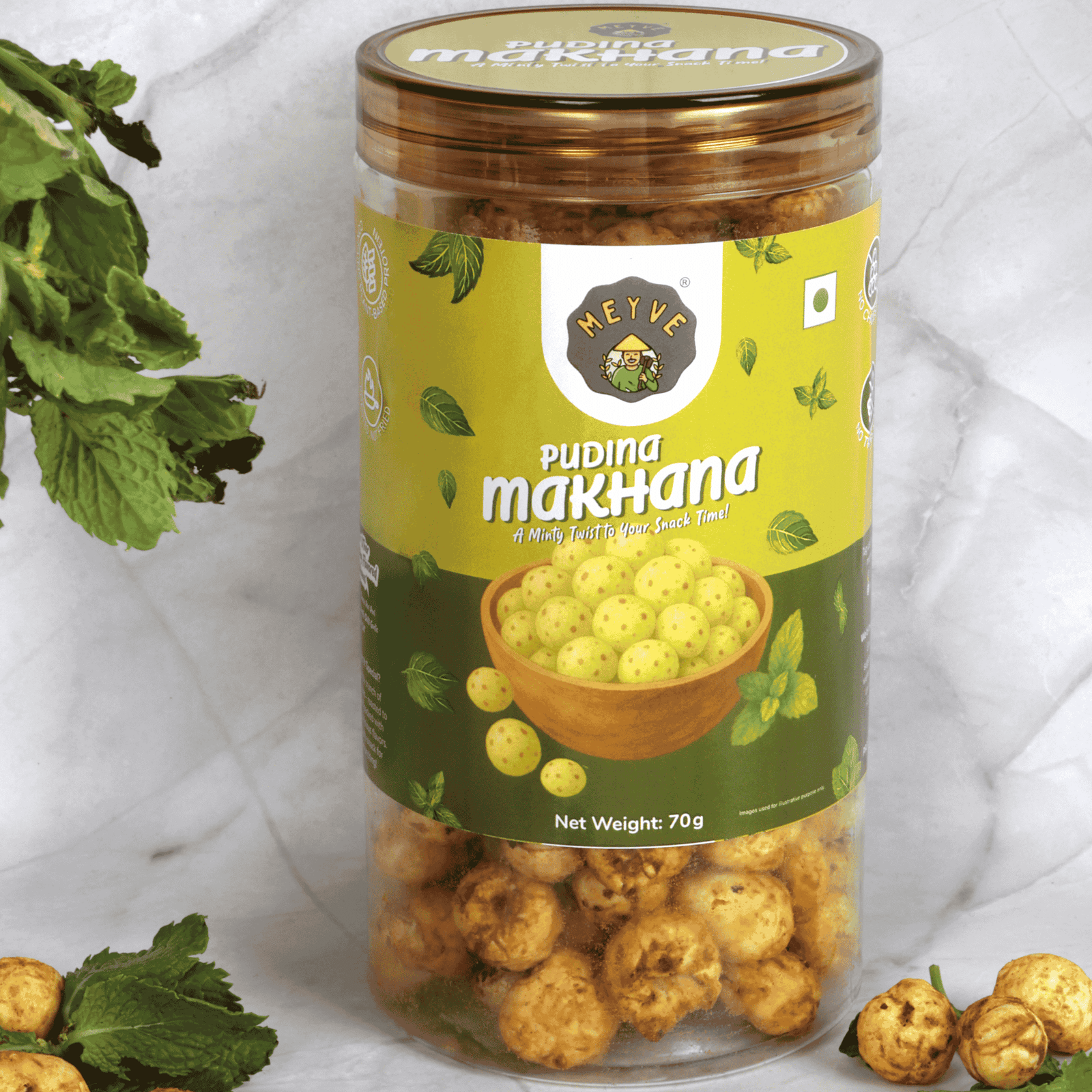 Pudina Makhana | No Palm Oil | No Trans Fat | No Cholesterol | Roasted, Not Fried | Gluten Free | Guilt-Free Snack | 140 Grams (Pack of 2, 70 Grams Each) - Image 4