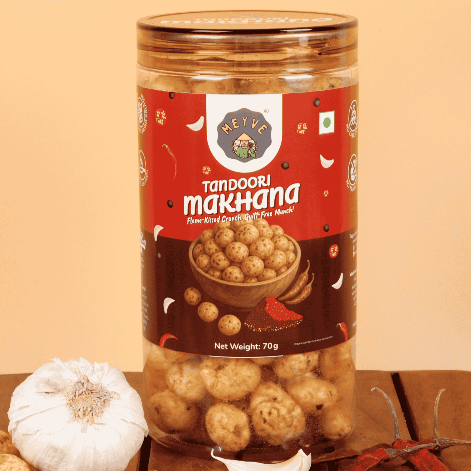 Tandoori Makhana | No Palm Oil | No Trans Fat | No Cholesterol | Roasted, Not Fried | Gluten Free | Guilt-Free Snack | 140 Grams (Pack of 2, 70 Grams Each) - Image 4