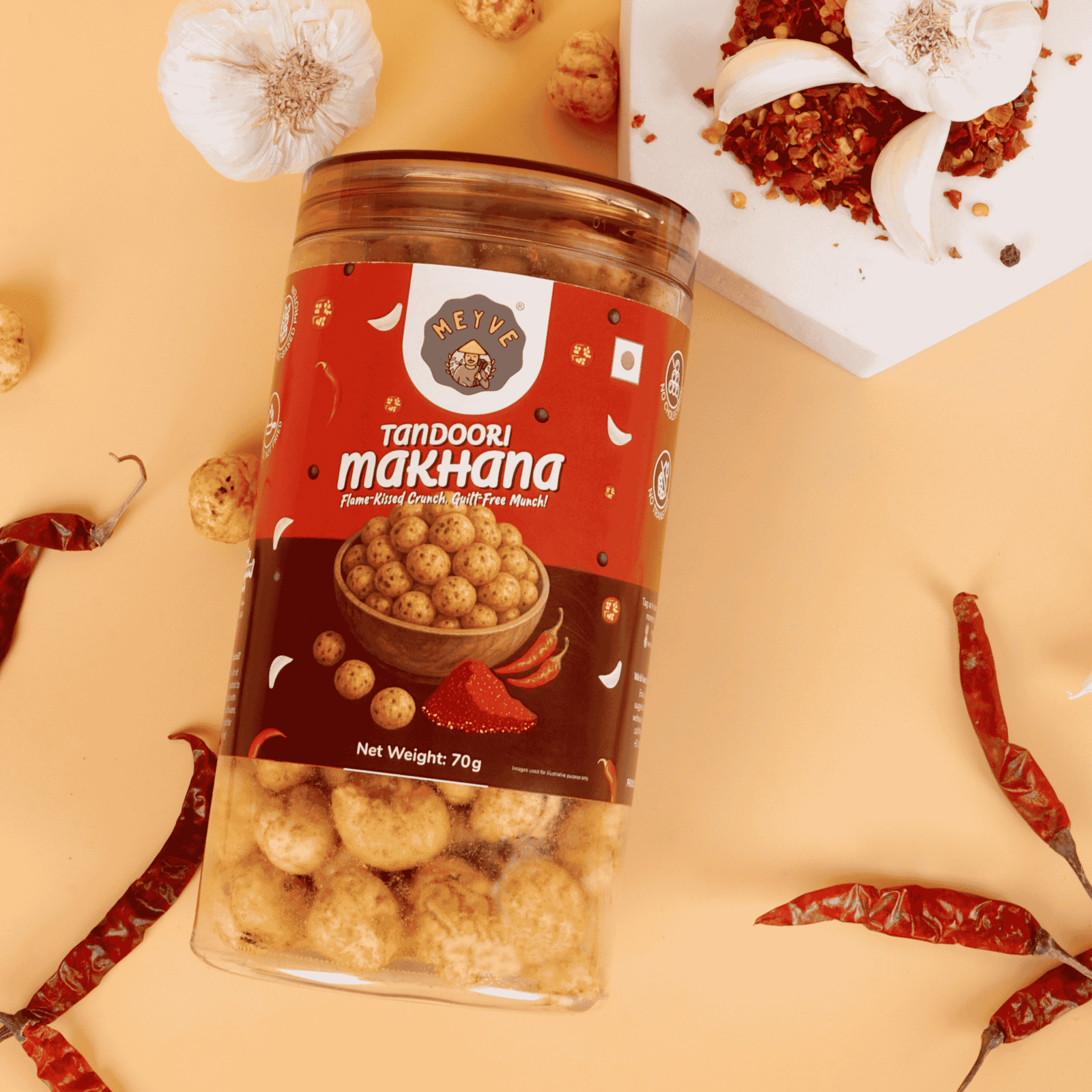 Tandoori Makhana | No Palm Oil | No Trans Fat | No Cholesterol | Roasted, Not Fried | Gluten Free | Guilt-Free Snack | 140 Grams (Pack of 2, 70 Grams Each) - Image 6