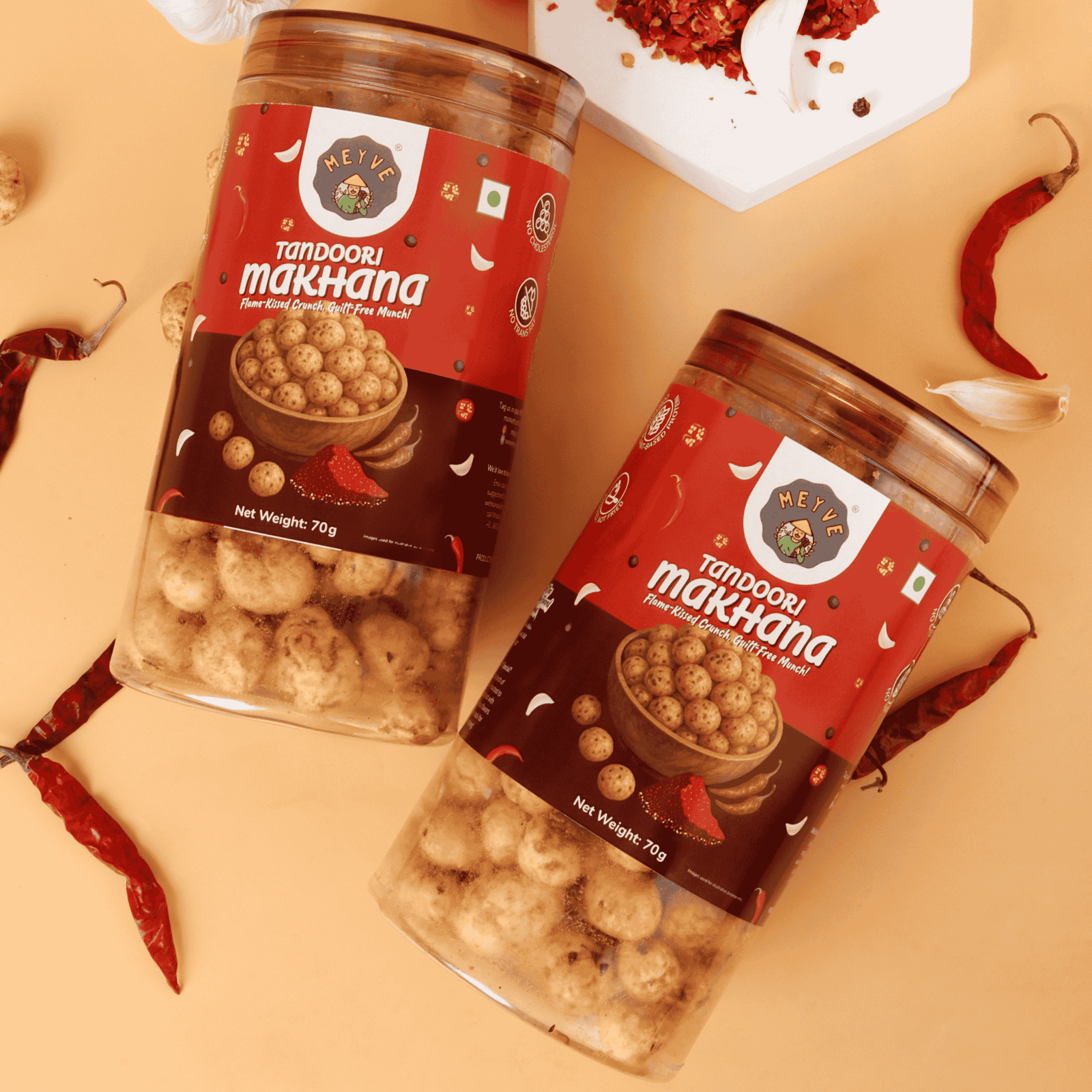 Tandoori Makhana | No Palm Oil | No Trans Fat | No Cholesterol | Roasted, Not Fried | Gluten Free | Guilt-Free Snack | 140 Grams (Pack of 2, 70 Grams Each) - Image 5