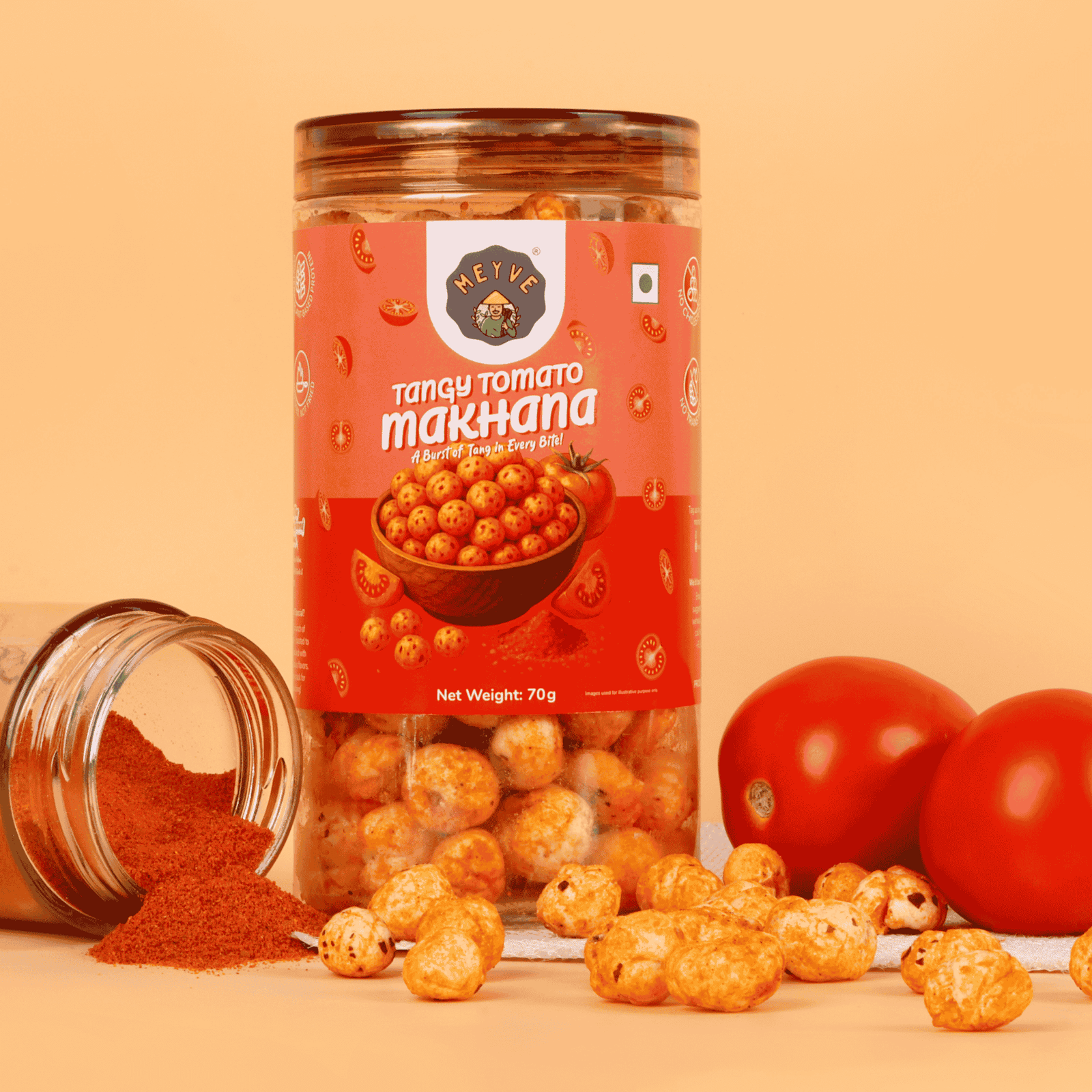 Tangy Tomato Makhana | No Palm Oil | No Trans Fat | No Cholesterol | Roasted, Not Fried | Gluten Free | Guilt-Free Snack | 140 Grams (Pack of 2, 70 Grams Each) - Image 4