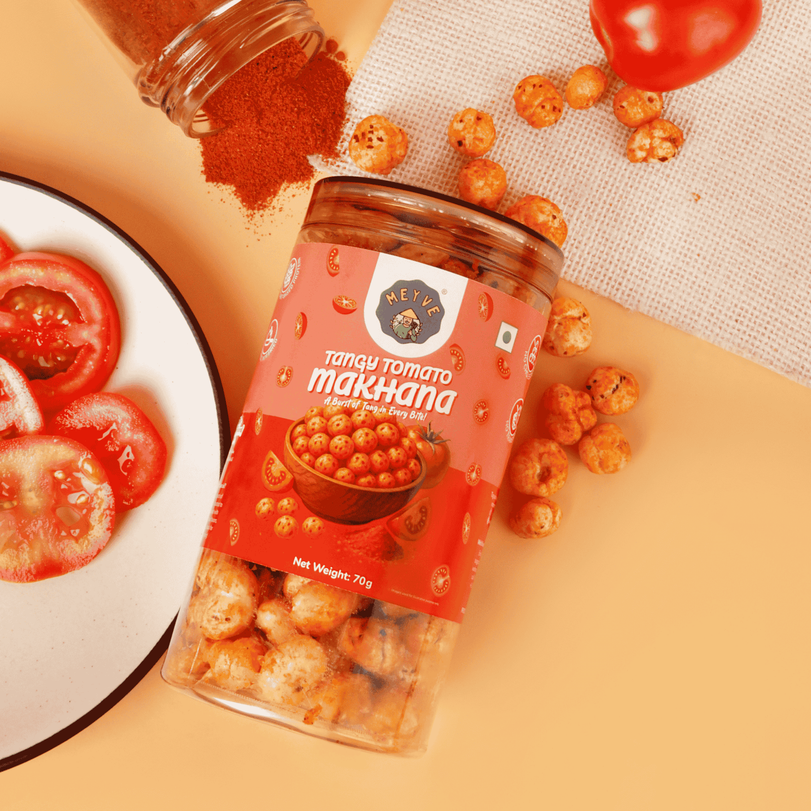 Tangy Tomato Makhana | No Palm Oil | No Trans Fat | No Cholesterol | Roasted, Not Fried | Gluten Free | Guilt-Free Snack | 140 Grams (Pack of 2, 70 Grams Each) - Image 6