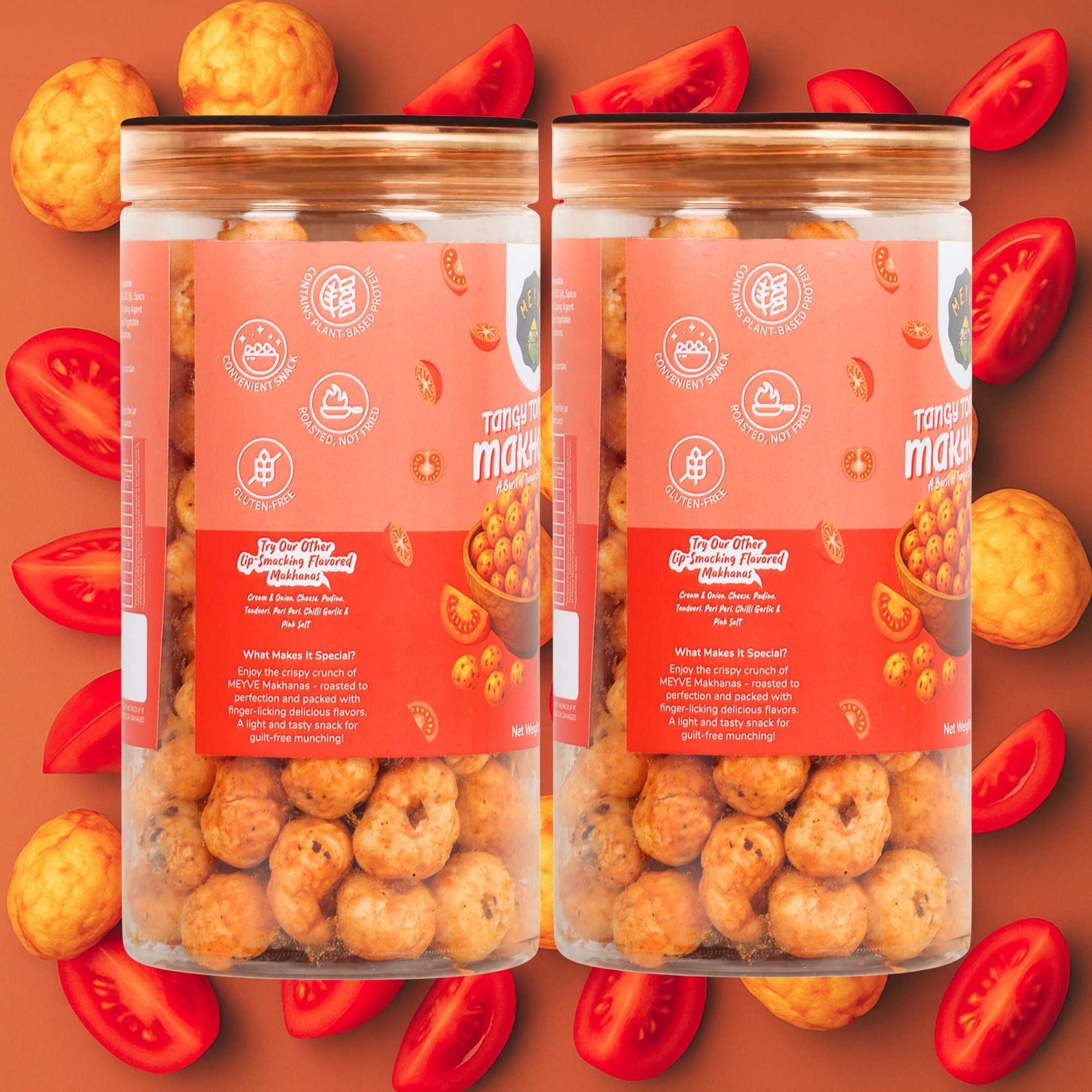 Tangy Tomato Makhana | No Palm Oil | No Trans Fat | No Cholesterol | Roasted, Not Fried | Gluten Free | Guilt-Free Snack | 140 Grams (Pack of 2, 70 Grams Each) - Image 3