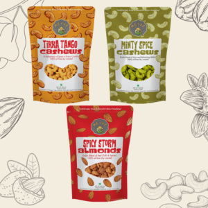 Masala Munch Combo | Tikka Masala Cashews, Pudina Cashews & Peri Peri Almonds | Roasted, Protein-Rich, Healthy Snack | Gluten-Free, Vegan Gourmet Nuts | Pack of 3, 200g Each