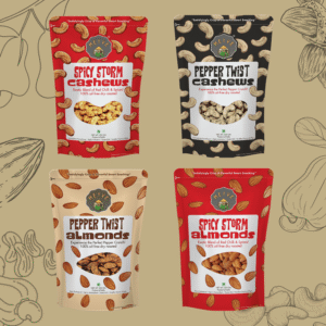 Spicy Trail Combo | Dry Roasted Almonds & Cashews | Peri Peri Almonds & Cashews, Black Pepper Almonds & Cashews | Protein-Rich, Healthy Crunchy Snack | Pack of 4, 200g Each