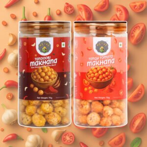 Tandoori & Tangy Tomato Makhana Combo | No Palm Oil | Rich in Protein | High in Dietary Fiber | Gluten Free | Healthy Snack | 140g (Pack of 2, 70g Each)