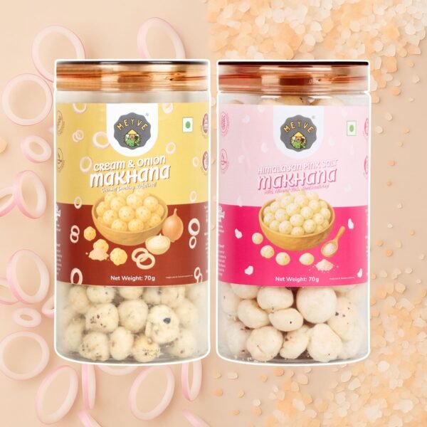 Cream Onion & Pink Salt Makhana Combo | No Palm Oil | Rich in Protein | High in Dietary Fiber | Gluten Free | Healthy Snack | 140g (Pack of 2, 70g Each)