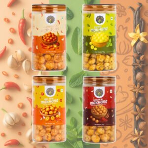 Chilli Garlic, Pudina, Peri Peri & Tandoori Makhana Combo | Roasted, Protein-Rich, Crunchy & Guilt-Free Healthy Snack | 280g (Pack of 4, 70g Each)